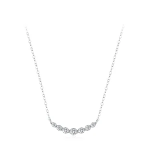 Round Cut Zircon Curved Smile Necklace 925 Sterling Silver