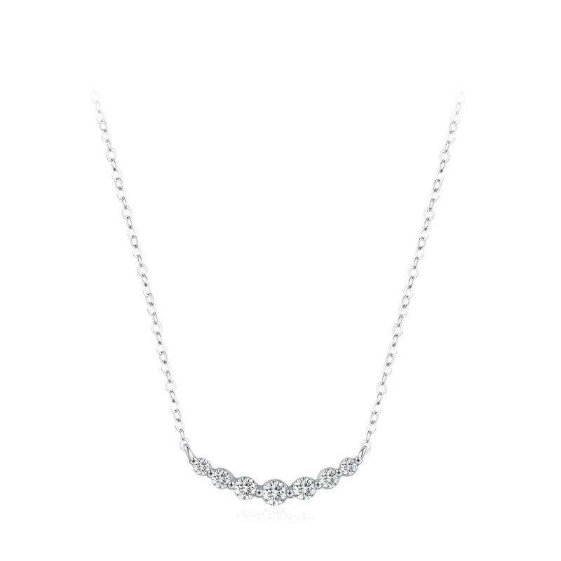 Round Cut Zircon Curved Smile Necklace 925 Sterling Silver