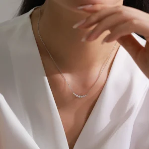 Round Cut Zircon Curved Smile Necklace 925 Sterling Silver