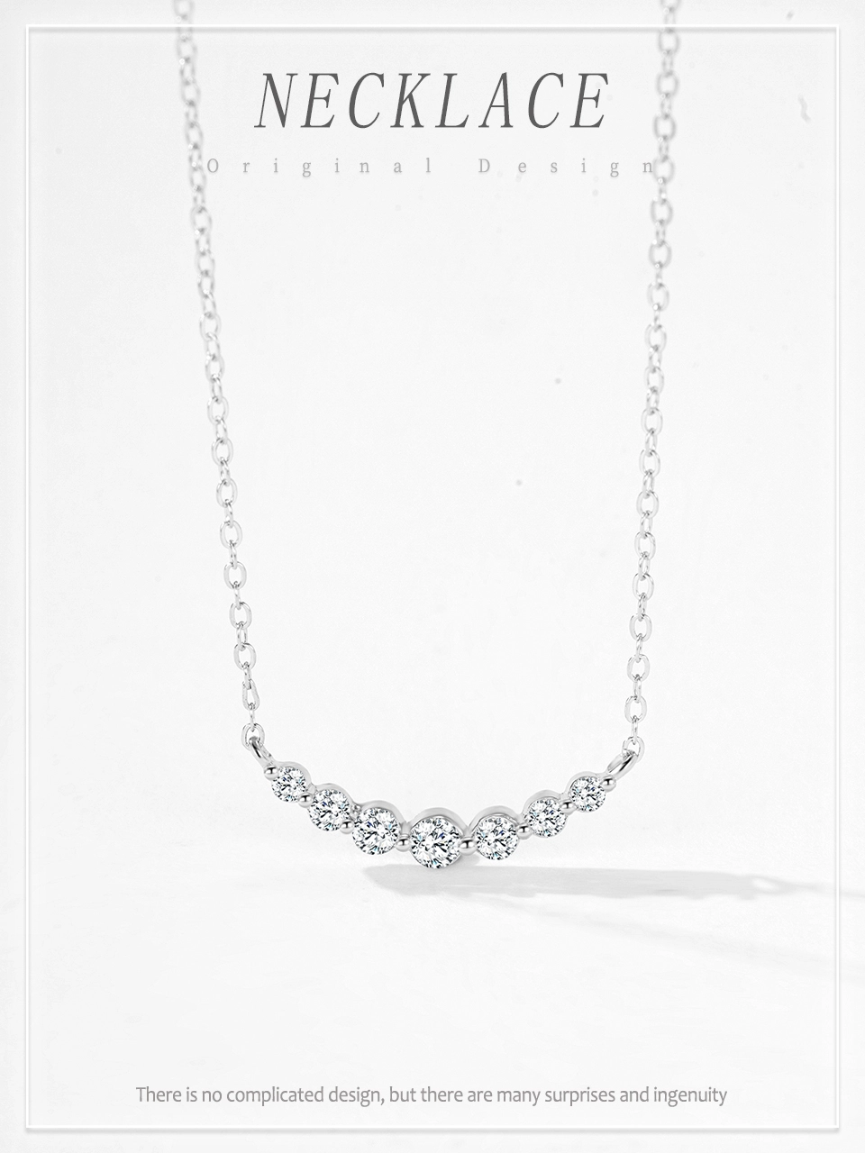 Round Cut Zircon Curved Smile Necklace 925 Sterling Silver