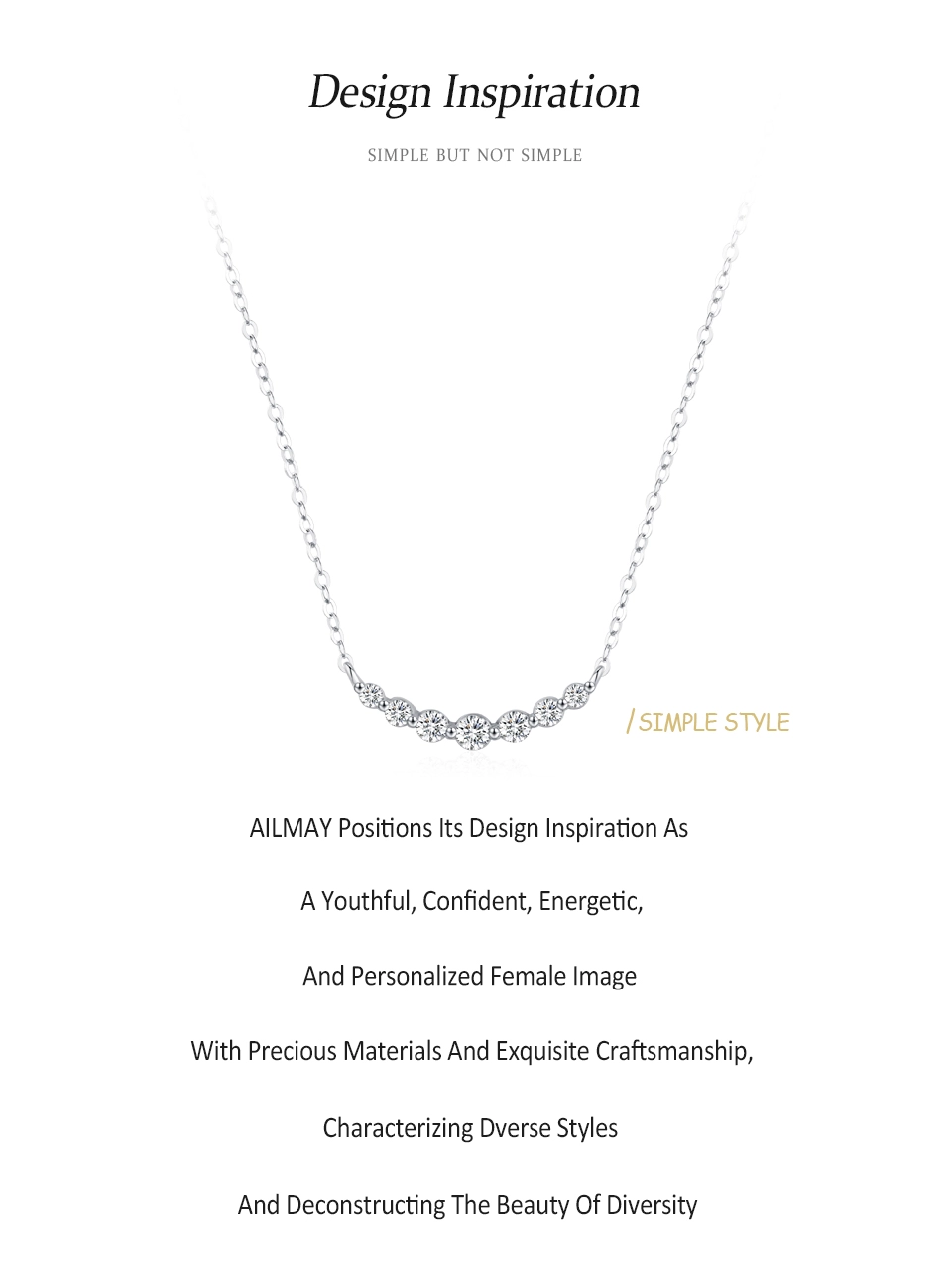 Round Cut Zircon Curved Smile Necklace 925 Sterling Silver