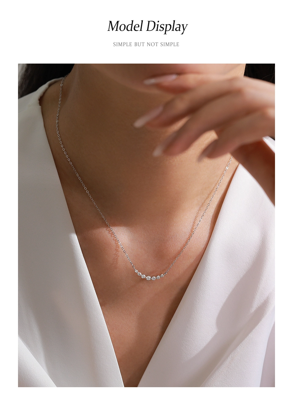 Round Cut Zircon Curved Smile Necklace 925 Sterling Silver