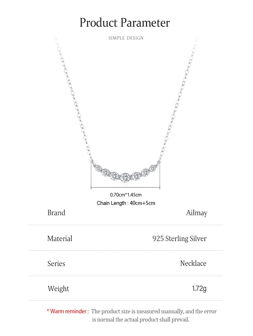 Round Cut Zircon Curved Smile Necklace 925 Sterling Silver