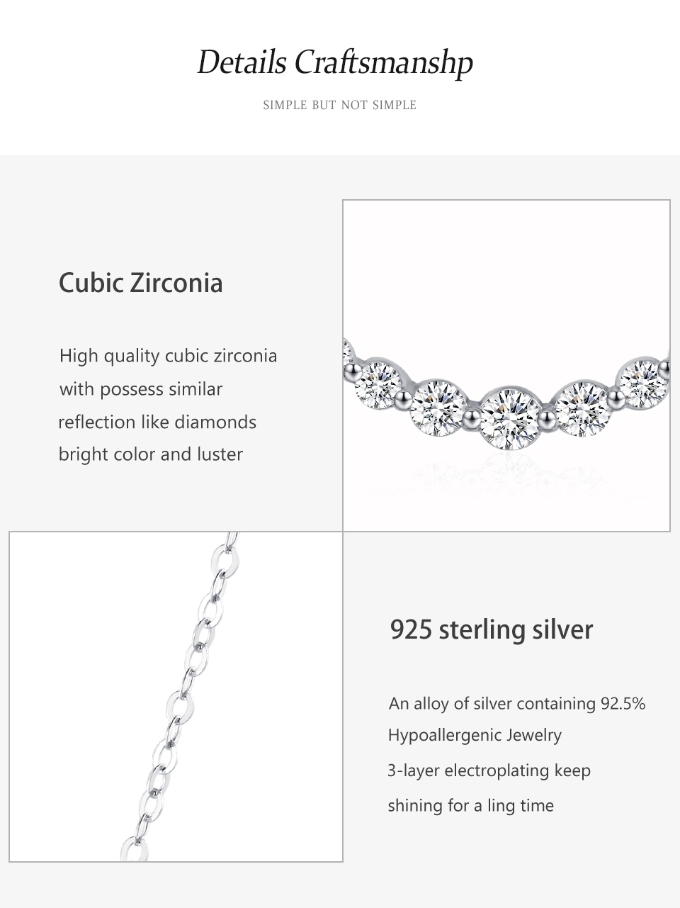 Round Cut Zircon Curved Smile Necklace 925 Sterling Silver