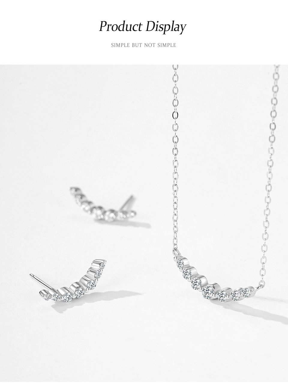 Round Cut Zircon Curved Smile Necklace 925 Sterling Silver