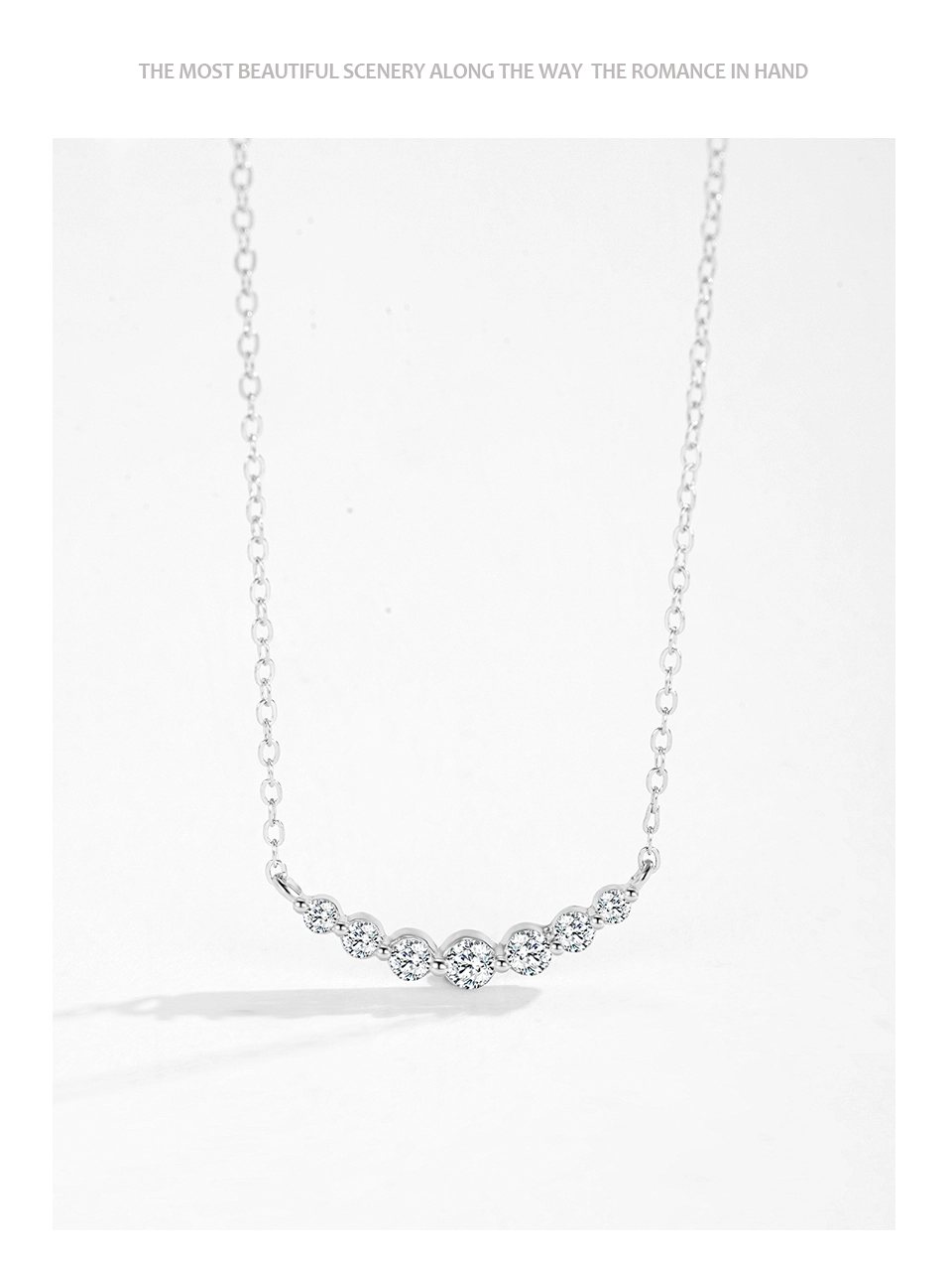 Round Cut Zircon Curved Smile Necklace 925 Sterling Silver