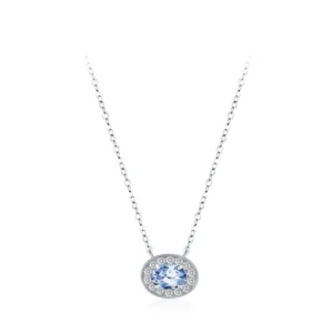 Oval Light Blue Zircon Pendant Necklace 925 Sterling Silver