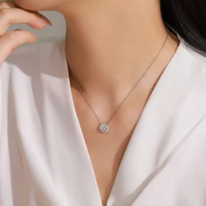 Oval Light Blue Zircon Pendant Necklace 925 Sterling Silver