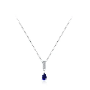 Temperament Blue Pear Zircon Pendant Necklace 925 Sterling Silver