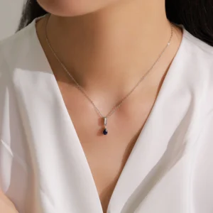 Temperament Blue Pear Zircon Pendant Necklace 925 Sterling Silver