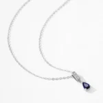 Temperament Blue Pear Zircon Pendant Necklace 925 Sterling Silver