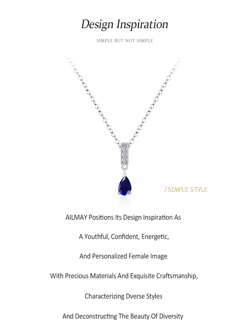 Temperament Blue Pear Zircon Pendant Necklace 925 Sterling Silver