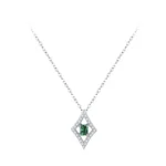 Diamonds And Squares Blue Zircon Pendant Necklace 925 Sterling Silver