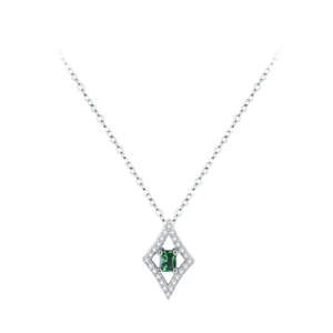Diamonds And Squares Blue Zircon Pendant Necklace 925 Sterling Silver