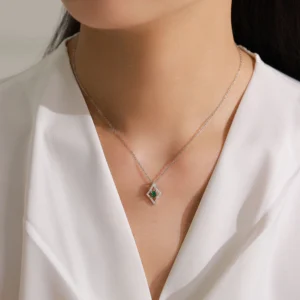 Diamonds And Squares Blue Zircon Pendant Necklace 925 Sterling Silver