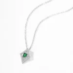 Diamonds And Squares Blue Zircon Pendant Necklace 925 Sterling Silver