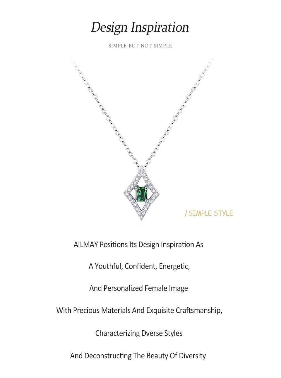 Diamonds And Squares Blue Zircon Pendant Necklace 925 Sterling Silver
