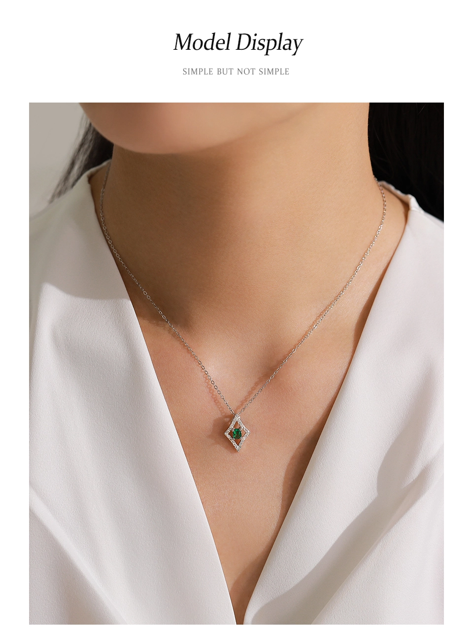 Diamonds And Squares Blue Zircon Pendant Necklace 925 Sterling Silver