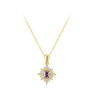 Charm Purple Zircon Snowflake Necklace Gold Plating