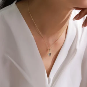 Charm Purple Zircon Snowflake Necklace Gold Plating
