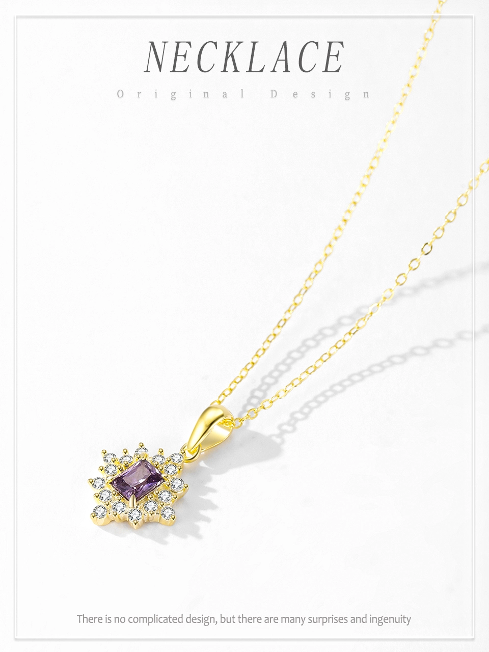 Charm Purple Zircon Snowflake Necklace Gold Plating