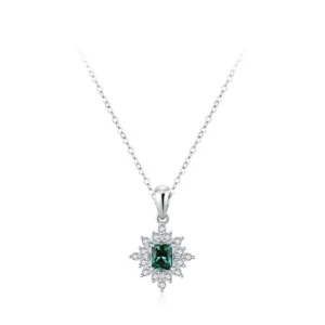 Retro Rectangle Green Zircon Pendant Necklace 925 Sterling Silver