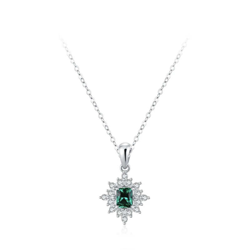 Retro Rectangle Green Zircon Pendant Necklace 925 Sterling Silver