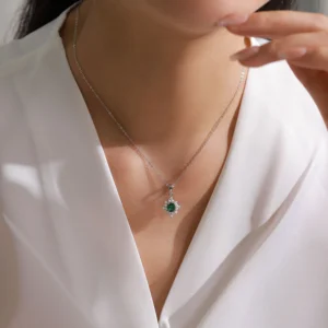 Retro Rectangle Green Zircon Pendant Necklace 925 Sterling Silver
