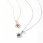Retro Rectangle Green Zircon Pendant Necklace 925 Sterling Silver