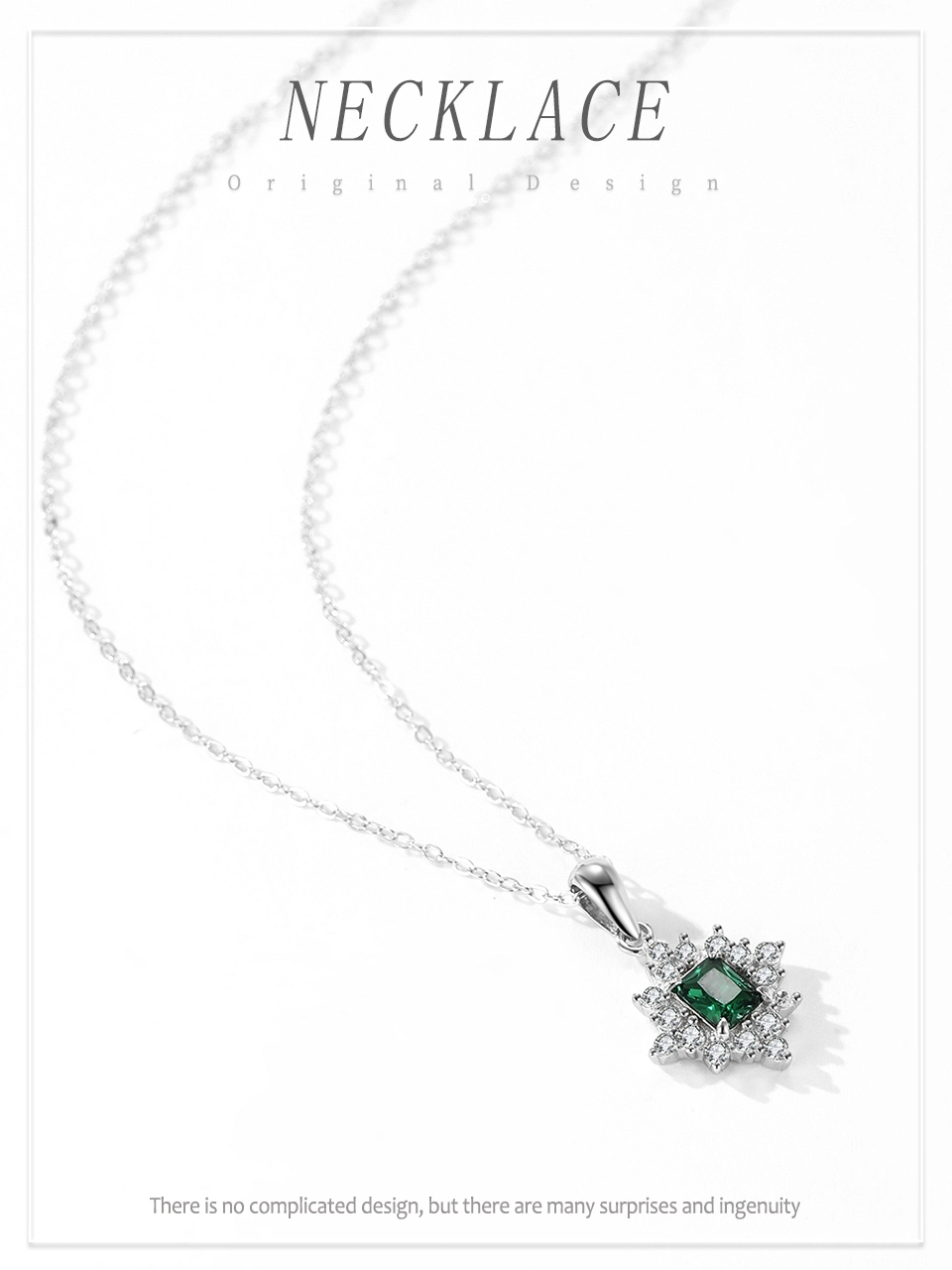 Retro Rectangle Green Zircon Pendant Necklace 925 Sterling Silver