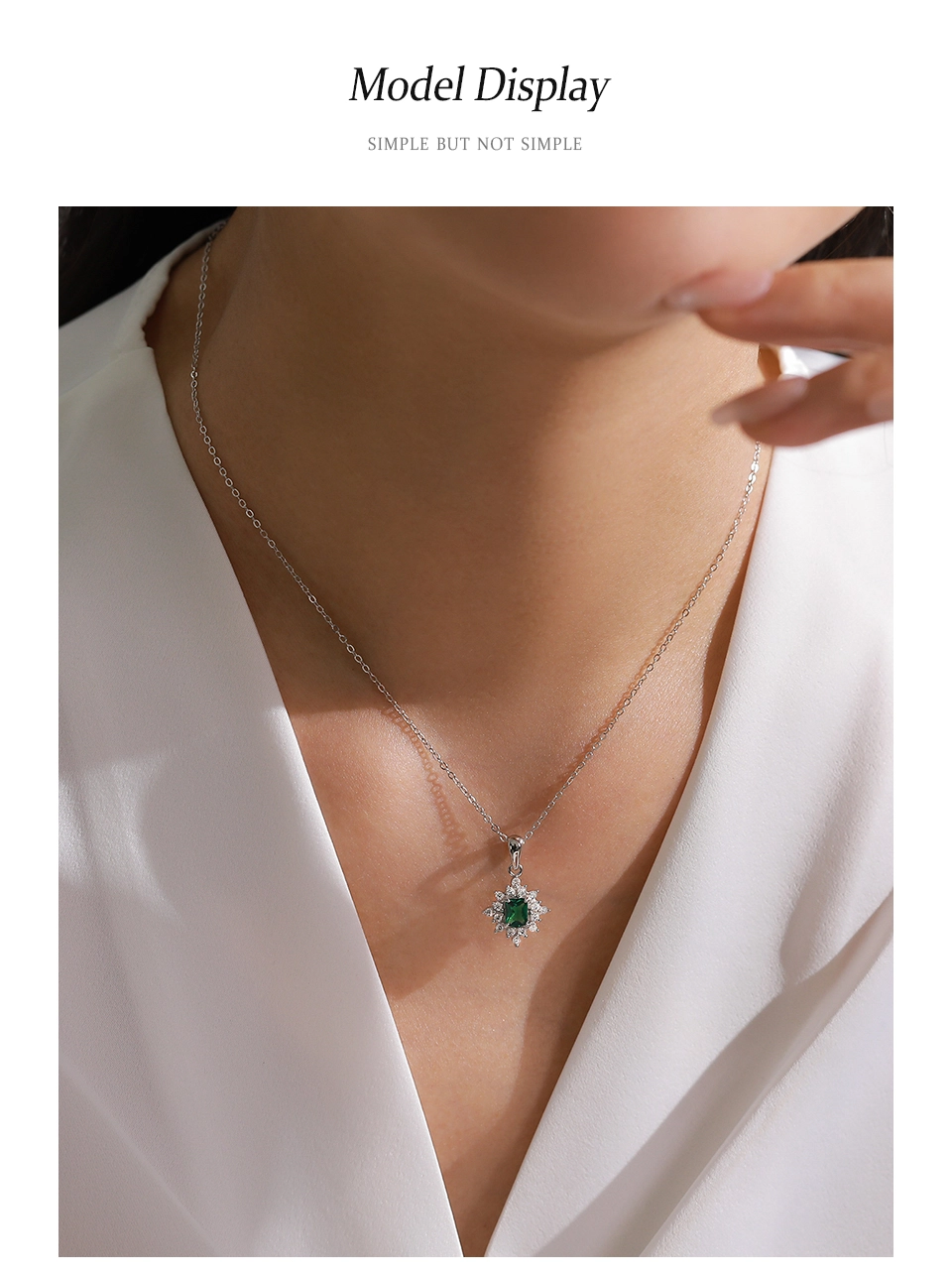 Retro Rectangle Green Zircon Pendant Necklace 925 Sterling Silver