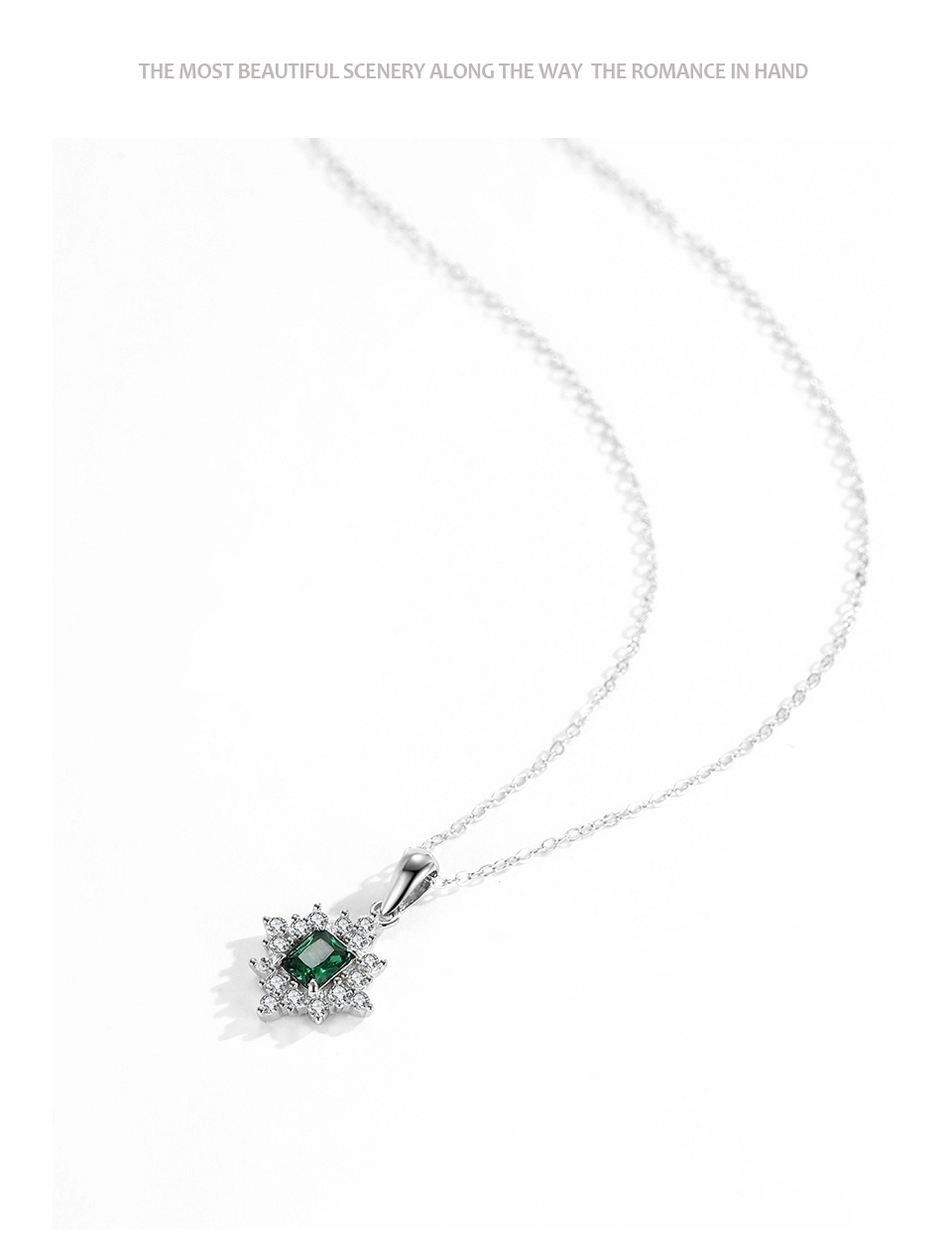 Retro Rectangle Green Zircon Pendant Necklace 925 Sterling Silver