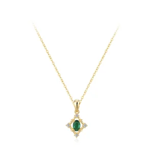 Elegant Square Green Zircon Pendant Necklace Gold Plating