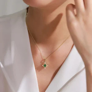 Elegant Square Green Zircon Pendant Necklace Gold Plating