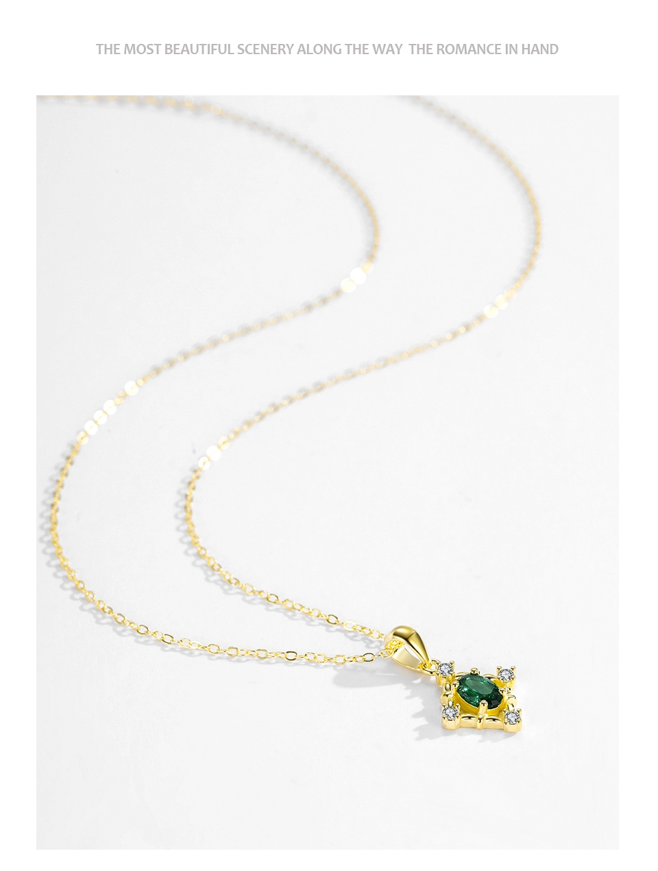 Elegant Square Green Zircon Pendant Necklace Gold Plating