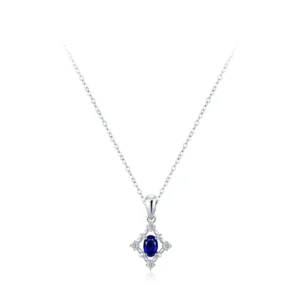 Blue Zircon Pendant Necklace Elegant 925 Sterling Silver