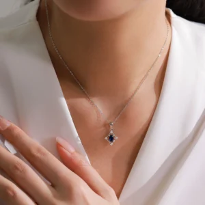 Blue Zircon Pendant Necklace Elegant 925 Sterling Silver