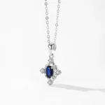 Blue Zircon Pendant Necklace Elegant 925 Sterling Silver