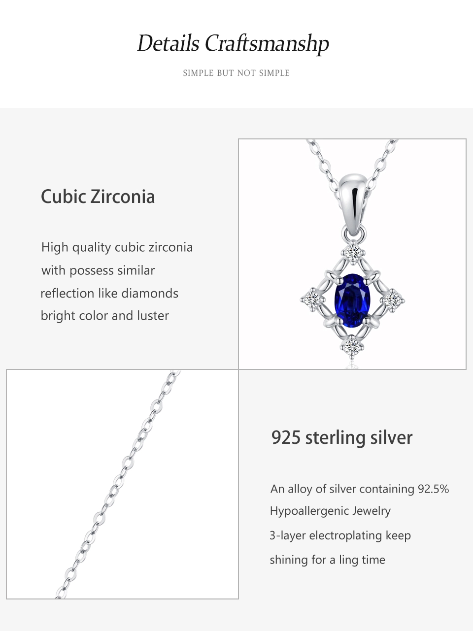 Blue Zircon Pendant Necklace Elegant 925 Sterling Silver