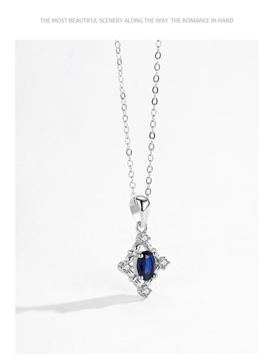 Blue Zircon Pendant Necklace Elegant 925 Sterling Silver