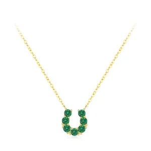 Green Zircon U Shaped Pendant Necklace Luxury Gold Plated
