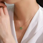 Green Zircon U Shaped Pendant Necklace Luxury Gold Plated