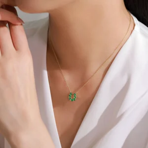 Green Zircon U Shaped Pendant Necklace Luxury Gold Plated