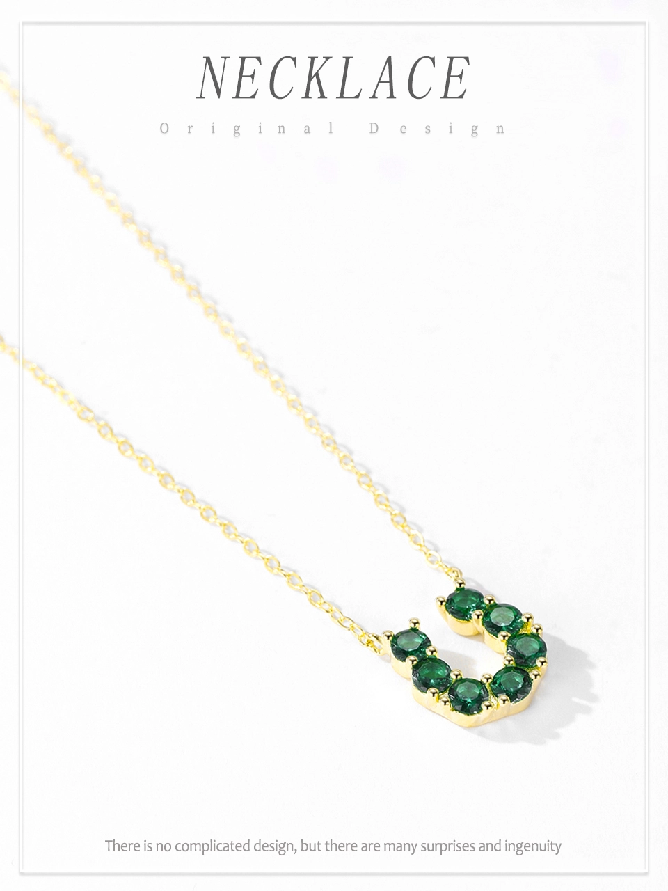 Green Zircon U Shaped Pendant Necklace Luxury Gold Plated