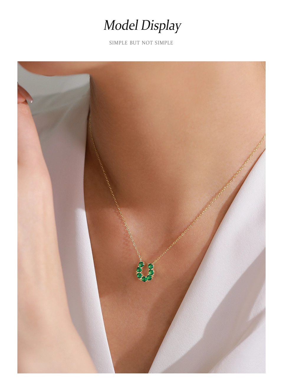 Green Zircon U Shaped Pendant Necklace Luxury Gold Plated