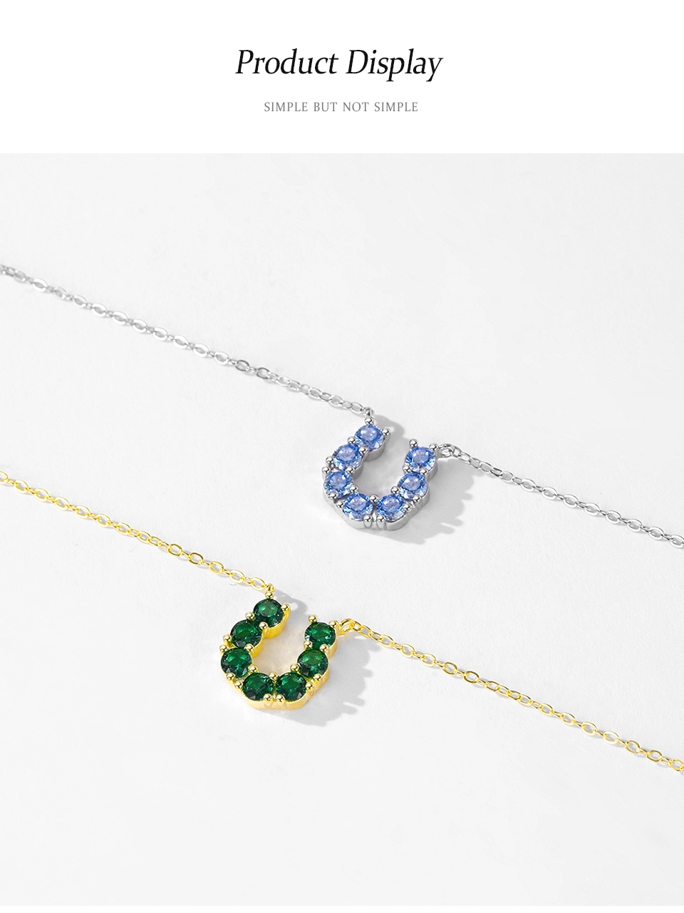 Green Zircon U Shaped Pendant Necklace Luxury Gold Plated