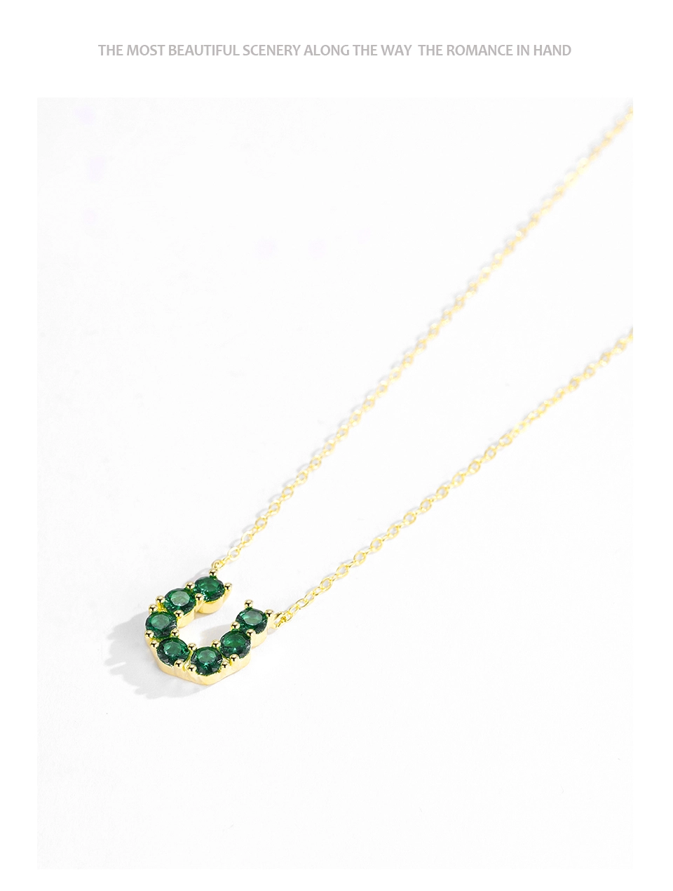 Green Zircon U Shaped Pendant Necklace Luxury Gold Plated