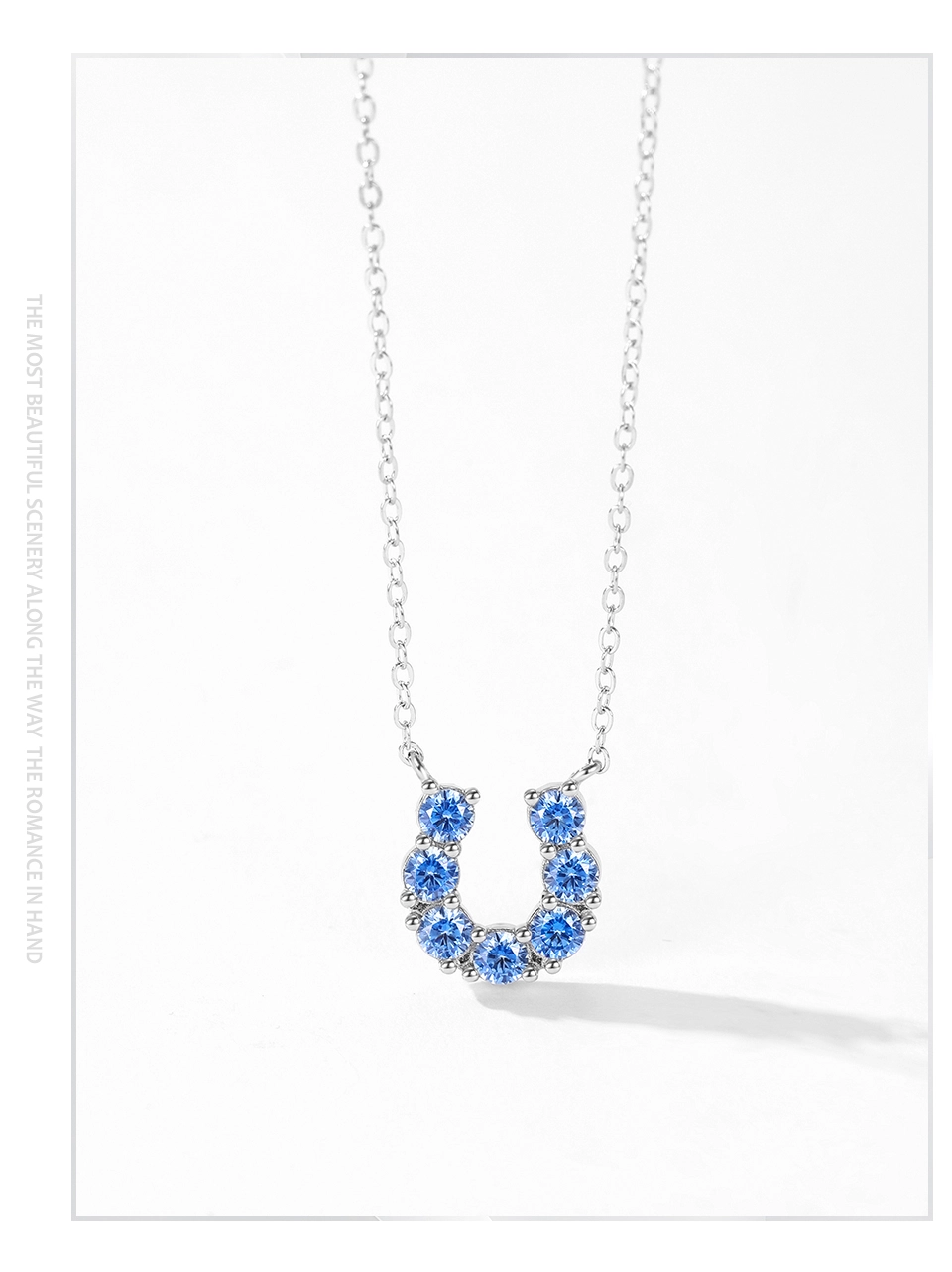Green Zircon U Shaped Pendant Necklace Luxury Gold Plated