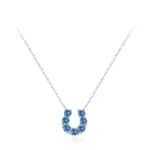 U-shape Pendant Necklace Blue Zircon 925 Sterling Silver