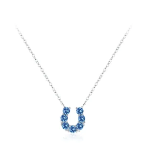 U-shape Pendant Necklace Blue Zircon 925 Sterling Silver